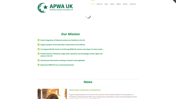 Screenshot of the All Pakistan Women's Association UK website