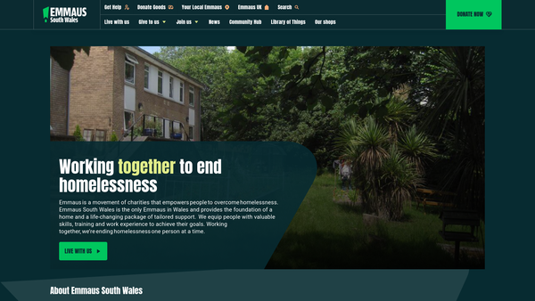 Screenshot of the Emmaus South Wales website
