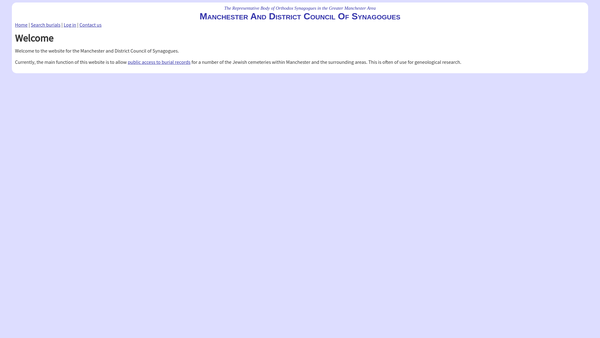 Screenshot of the Manchester And District Council Of Synagogues website