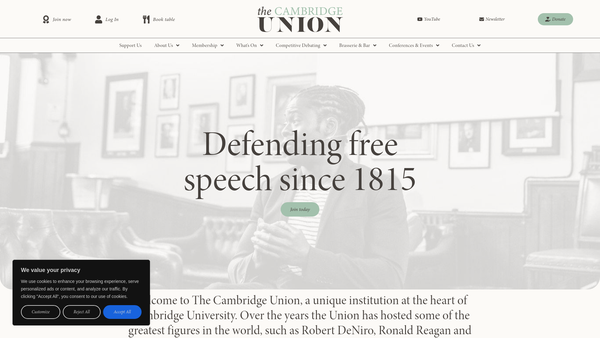 Screenshot of the The Cambridge Union Society website
