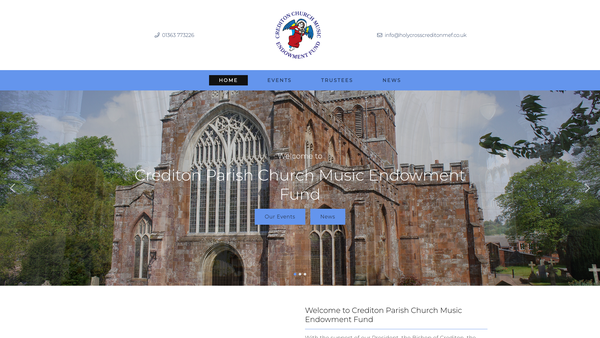 Screenshot of the Crediton Parish Church Music Endowment Fund website