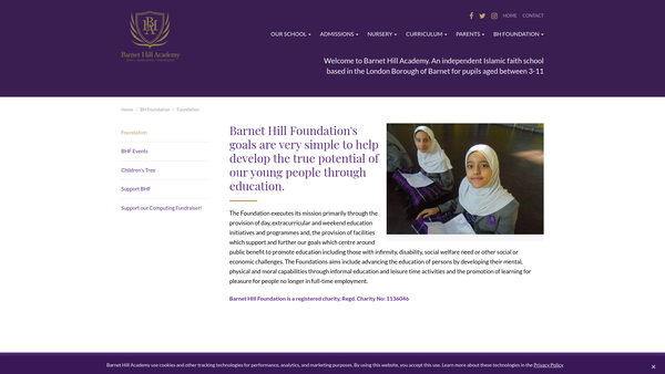 Screenshot of the Barnet Hill Foundation website