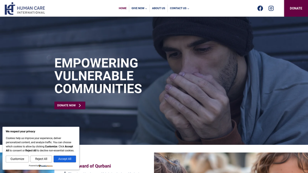 Screenshot of the Human Care International website