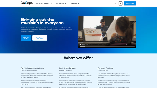 Screenshot of the The Dacapo Music Foundation Limited website