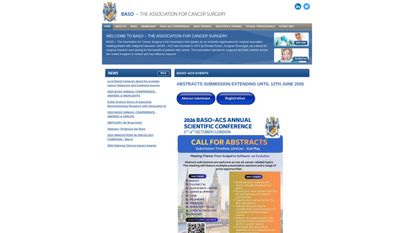 Screenshot of the Baso-The Association For Cancer Surgery website