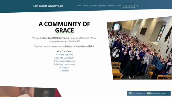 Screenshot of the East Cardiff Ministry Area website