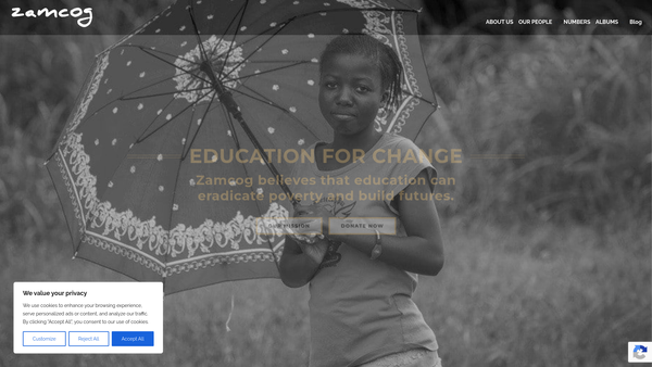 Screenshot of the Zamcog website
