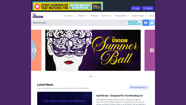 Screenshot of the University Of Portsmouth Students Union website