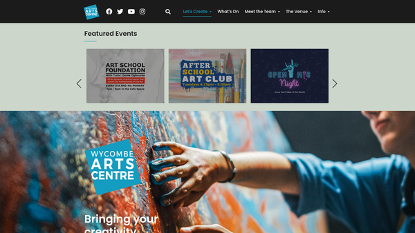 Screenshot of the Wycombe Community Arts Centre website