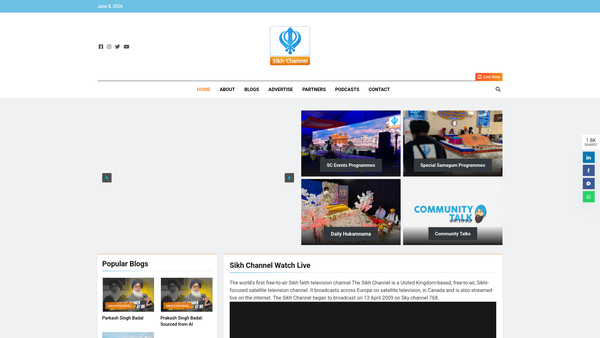 Screenshot of the The Sikh Channel Community Broadcasting Company Limited website