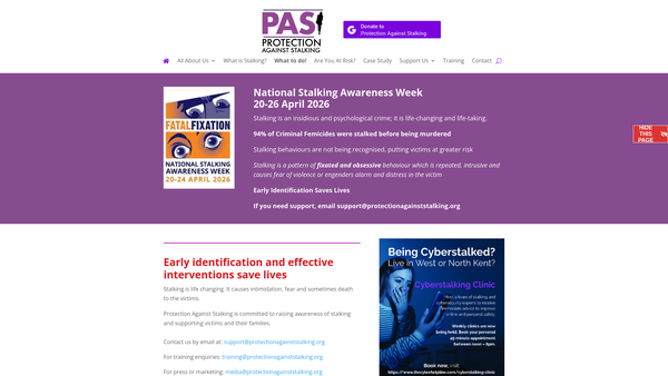 Screenshot of the Protection Against Stalking website