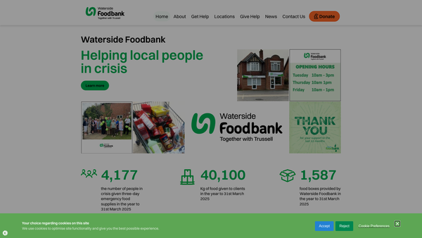 Screenshot of the Waterside Foodbank website