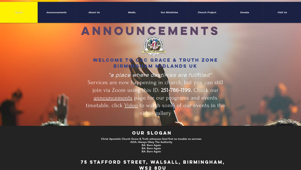 Screenshot of the Christ Apostolic Church Grace & Truth Ministry Birmingham website