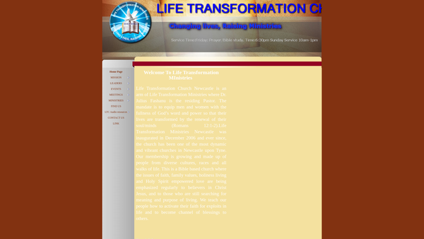 Screenshot of the Life Transformation Church (Newcastle Upon Tyne) website