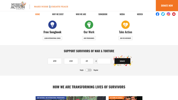 Screenshot of the Music Action International website