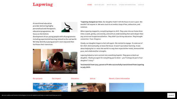 Screenshot of the Lapwing Suffolk Limited website