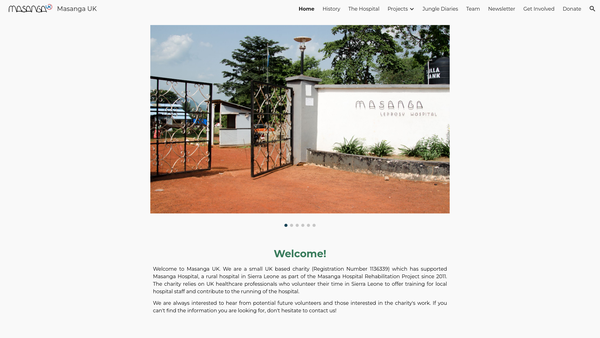 Screenshot of the Masanga UK website