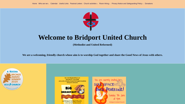 Screenshot of the Bridport United Church (Methodist & United Reformed) website