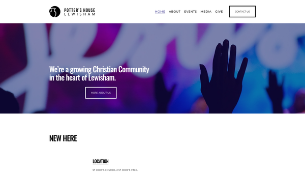 Screenshot of the Potters House Christian Church Lewisham website