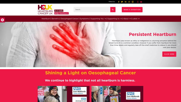 Screenshot of the Heartburn Cancer UK website