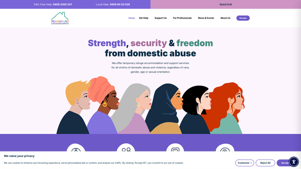 Screenshot of the Women's Aid Leicestershire Limited website