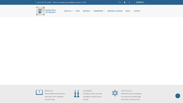 Screenshot of the Sandys Row Synagogue Spitalfields Limited website