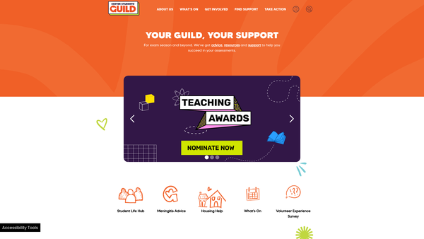Screenshot of the University Of Exeter Students' Guild website