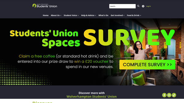 Screenshot of the University Of Wolverhampton Students’ Union website