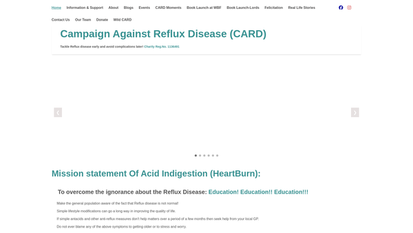 Screenshot of the Campaign Against Reflux Disease (Card) website