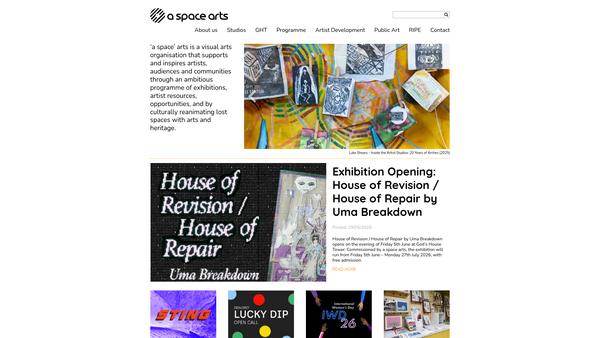 Screenshot of the A Space : Growing Creative Communities website