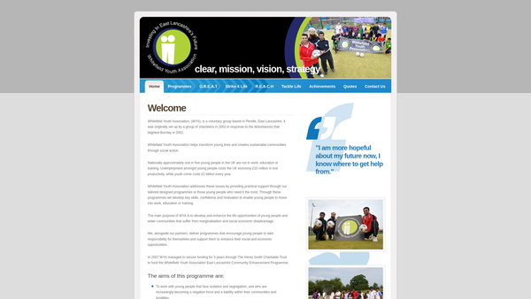 Screenshot of the Whitefield Youth Association website