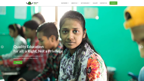 Screenshot of the Reality Gives website