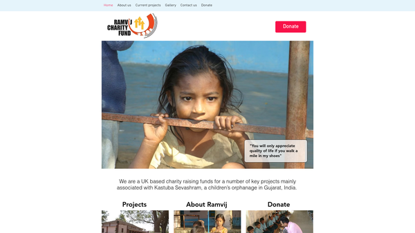 Screenshot of the Ramvij Charity Fund website