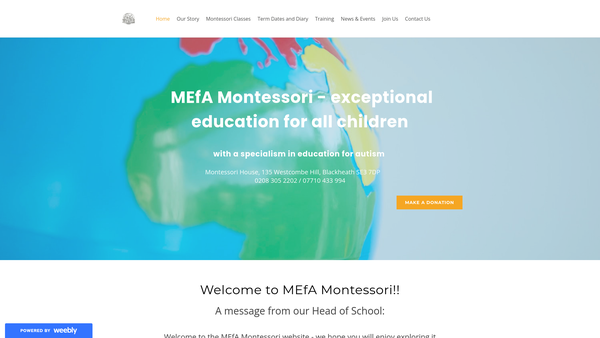 Screenshot of the Montessori Education For Autism website