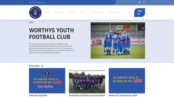 Screenshot of the The Worthys Youth Football Club website