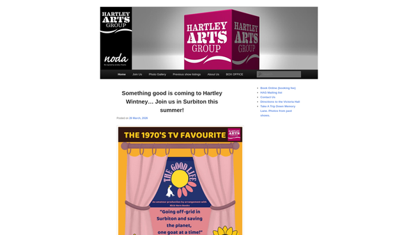 Screenshot of the Hartley Arts Group website