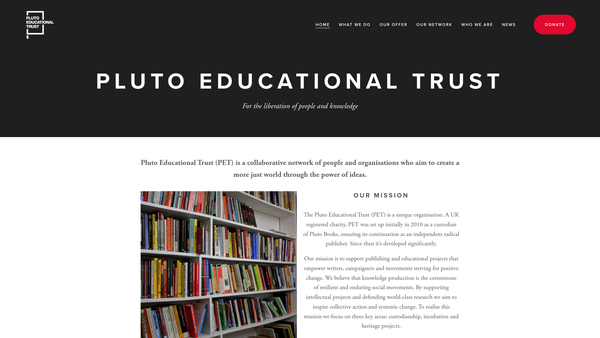 Screenshot of the The Pluto Educational Trust website