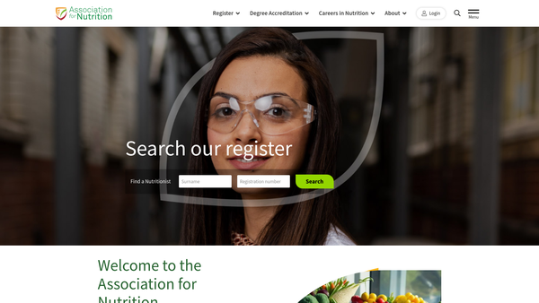 Screenshot of the Association For Nutrition website