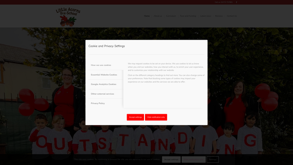 Screenshot of the The Little Acorns Pre-School And Oaks After School Club website
