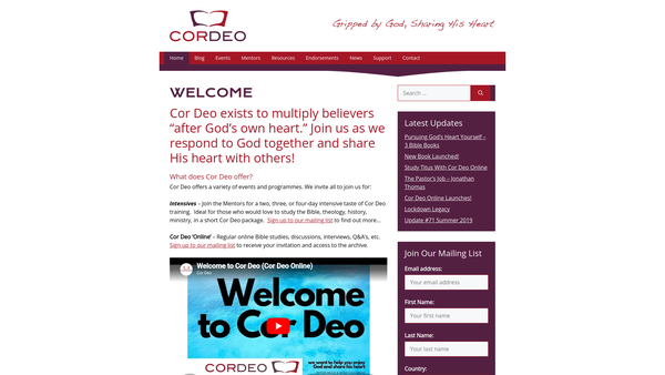 Screenshot of the Cor Deo website