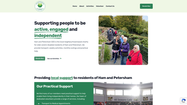 Screenshot of the Ham And Petersham Sos website
