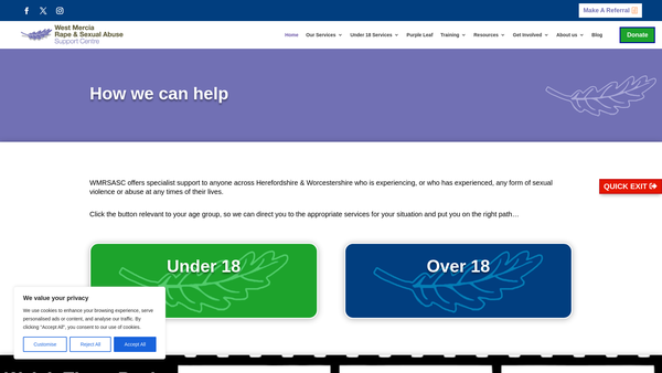 Screenshot of the West Mercia Rape And Sexual Abuse Support Centre website