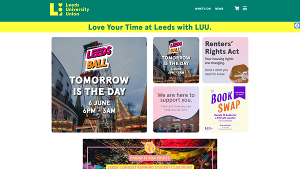 Screenshot of the Leeds University Union website