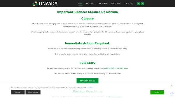 Screenshot of the Univida website