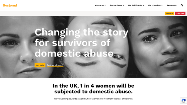 Screenshot of the Restored website