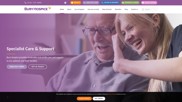 Screenshot of the Bury Hospice website