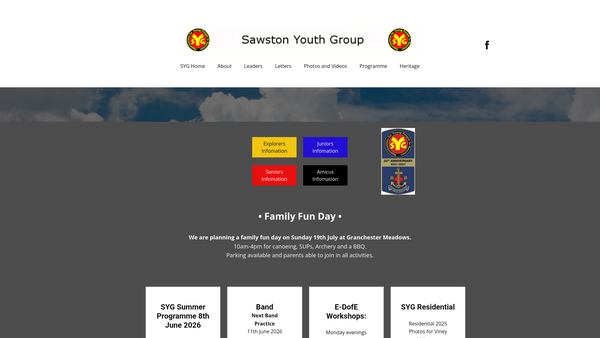 Screenshot of the Sawston Youth Group Ltd website