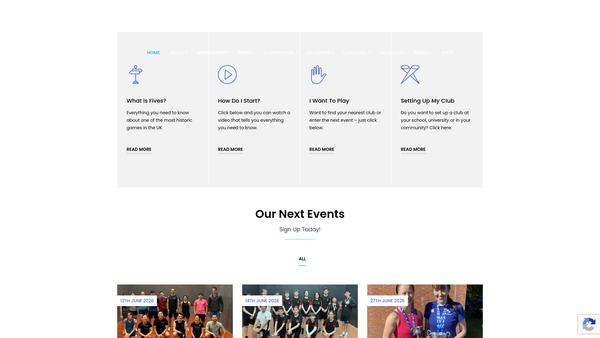 Screenshot of the The Rugby Fives Association website