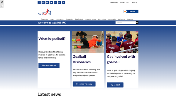 Screenshot of the Goalball UK website