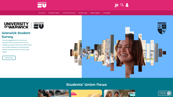 Screenshot of the Warwick Students' Union website